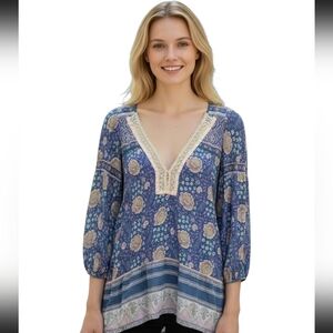 Free People Womens Small Blue Boho Blouse